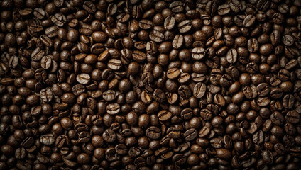 Coffee beans spread as a textured background for a caf&eacute; menu design.