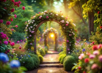 Fototapeta premium Mystical Flower Portal: Enchanting Secret Garden Tilt-Shift Photo