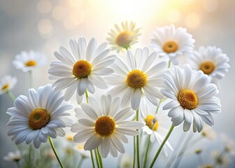 Naklejka premium Pure white daisies bloom against a minimal white backdrop.