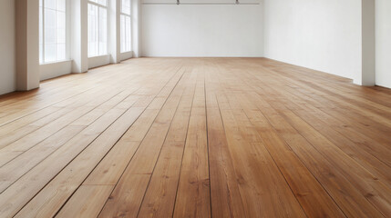 Spacious room with large wooden plank floors and natural light. Ideal for various uses like art studios or events, creating warm and inviting atmosphere