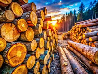 Neatly Stacked Logs at Sawmill, Ready for Processing - High-Resolution Stock Photo