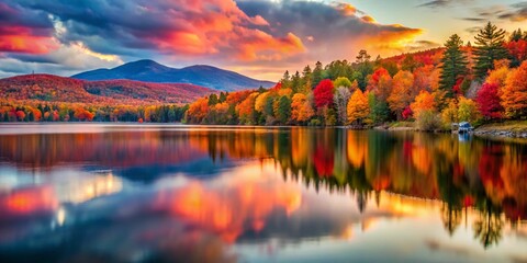 New England Fall Foliage Lake Long Exposure Photography - Vibrant Autumn Colors