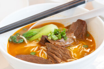 Bowl of beef noodles. Beef noodle soup, Chinese Taiwanese cuisine