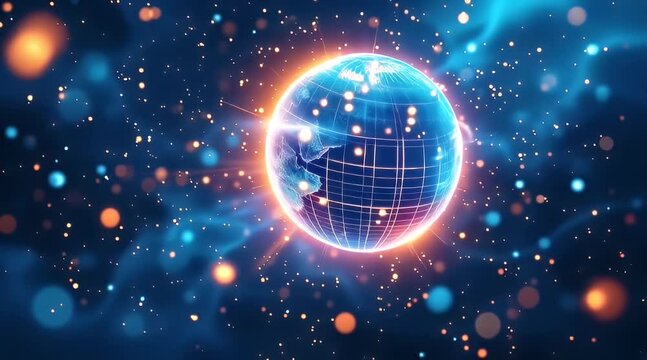 Global network, digital connection, futuristic technology, glowing earth, space background, website header