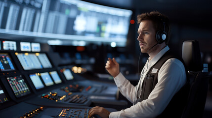 Air traffic dispatcher in control room