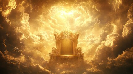 Golden Throne in Heavenly Clouds: A Divine Celestial Scene