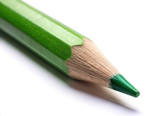 Vibrant green pencil, macro detail. Isolated on white, perfect for art or stationery projects.