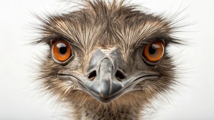 Close-Up of an Ostrich Face on White Background
