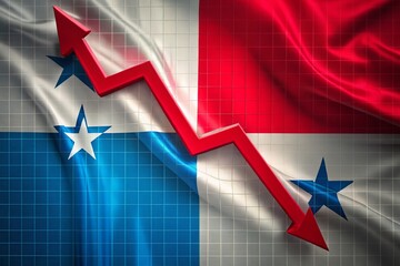 Panama Economic Crisis: Falling Graph Before National Flag, Dramatic Portrait Photography