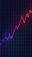 Naklejka premium Vibrant Cyan and Red Line Graph on a Dark Blue Grid, Abstract Financial Chart Depicting Growth