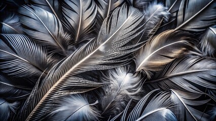 Panoramic Black and White Feather Texture Background - High Resolution Stock Photo