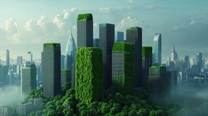 Obraz premium Green skyscrapers amidst urban landscape representing eco-friendly architecture