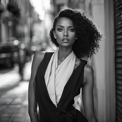 Black woman with short hair looking straight