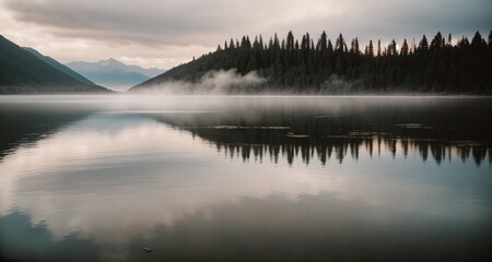 Fototapeta premium Serene Misty Lake at Sunrise
