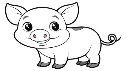 Fototapeta premium Cartoon Pig with Wide Eyes and Happy Expression on White Background