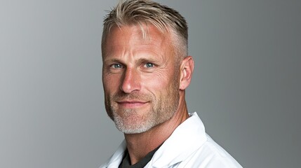 Fototapeta premium Confident doctor portrait, studio shot, grey background