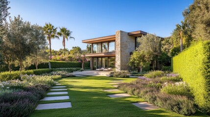 Mediterranean Modern Villa: Luxury Estate with Landscaped Gardens