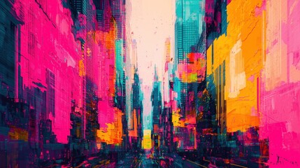 Colorful Abstract Cityscape with Vibrant Urban Elements