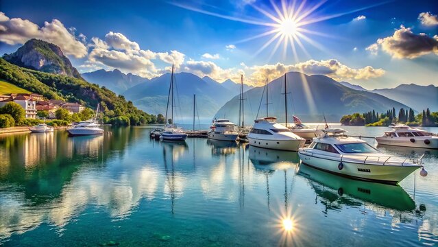 Panoramic View of Luxury Yachts on Serene Lake Viverone, Italy