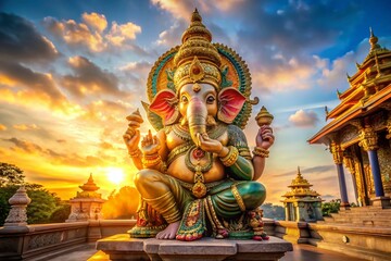 Fototapeta premium Panoramic View of Shakti Ganapati Hindu God Statue at Temple