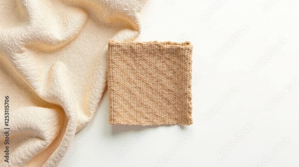 Aufkleber a delicately textured beige textile sample rests adjacent to a softly draped cream-colored fabric, s