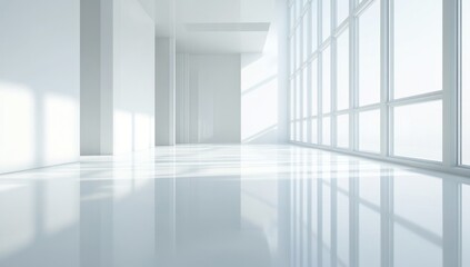 Fototapeta premium Empty white modern interior with large windows