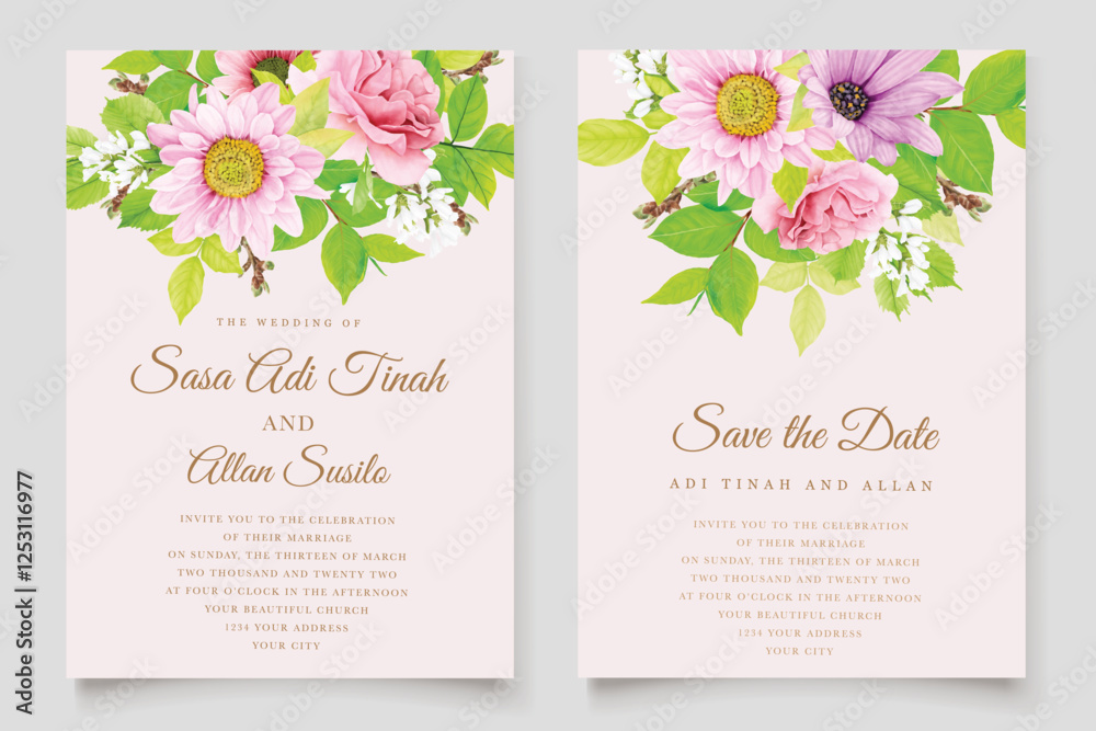 Wall mural watercolor floral summer wedding invitation card set