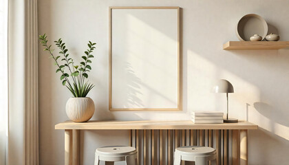 Modern Scandinavian Interior with Empty Frame Mockup and Decorative Elements