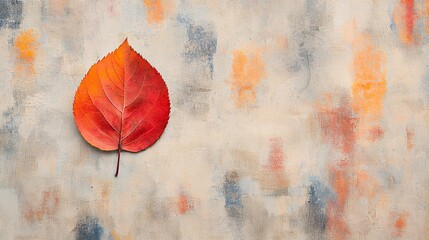 Fototapeta premium Red Orange Autumn Leaf On Textured Beige Background