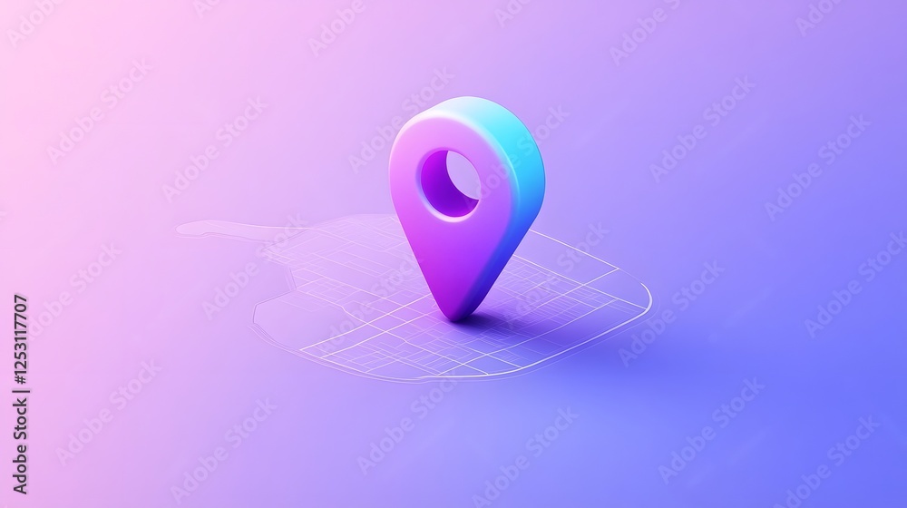 Fototapete 3D rendering of a simplified minimalist navigation location pointer or map marker icon against a vibrant gradient background  The abstract icon symbolizes digital mapping wayfinding
