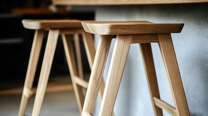 A modern wooden bar stool with a simple design, suitable for kitchen island counters.