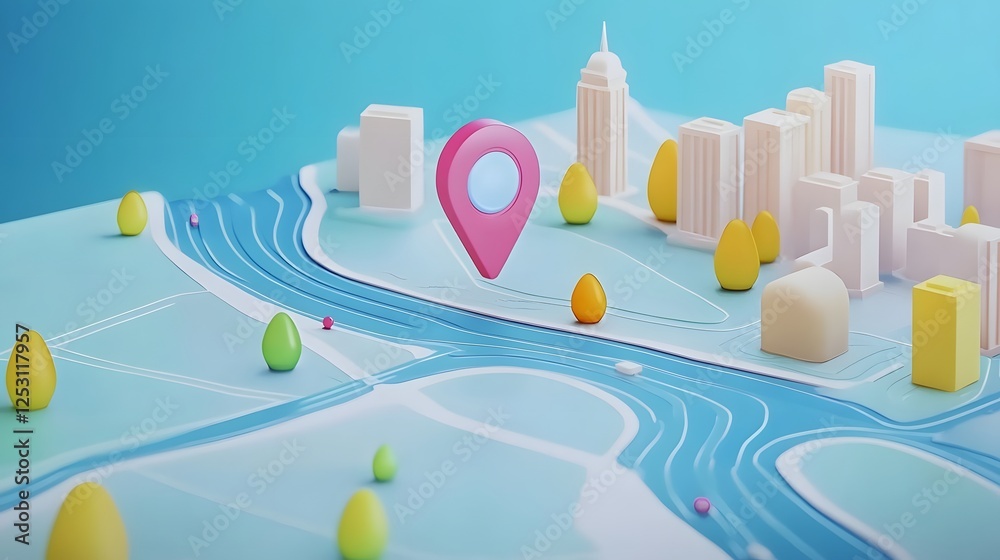 Aufkleber a 3d rendered city map with gps location pins and data visualizations showcasing a modern urban land