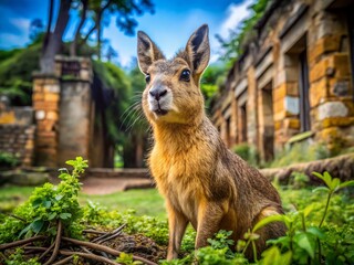 Patagonian Mara - Large Rodent Relative of Guinea Pig in Urban Decay Setting