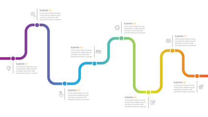 Infographic roadmap design template. Business Timeline of 8 Important Business Events annual business presentation. Vector illustration