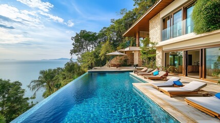 Fototapeta premium Dream home with sea view in hot country