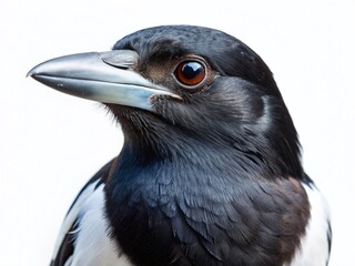 Fototapeta premium Pied Butcherbird Portrait: Striking Black and White Australian Bird Close-Up