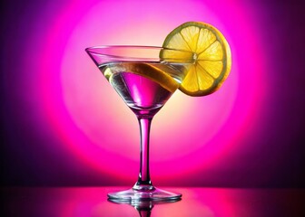 Pink Background Martini Cocktail Photography: Refreshing Lemon Twist Garnish