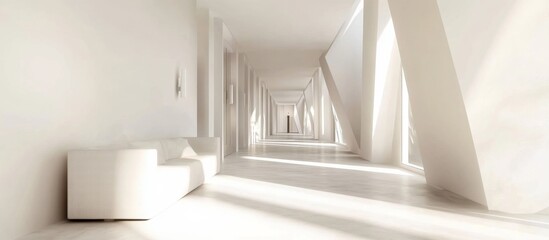 Fototapeta premium Modern White Corridor with Bench