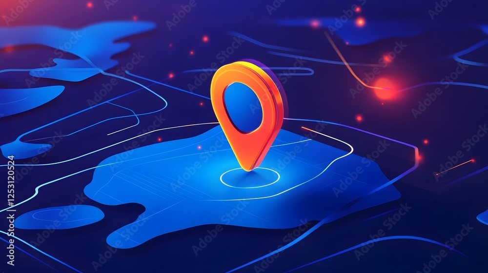 Poster A glowing digital map marker against a vibrant futuristic background symbolizing the power of technology to guide and direct us towards our goals and desired destinations