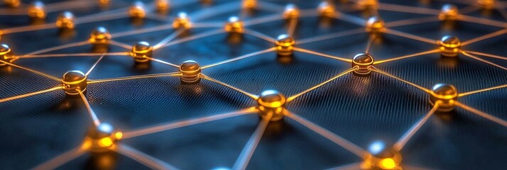 Network Connections Glowing Spheres and Lines on a Dark Technological Background, 3D Render
