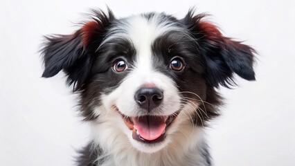 Playful Black and White Puppy Posing for Adorable Stock Photo