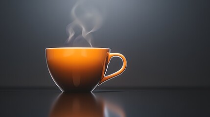 A modern coffee cup with a smooth, reflective surface and minimalistic design, filled with hot coffee and gentle swirling steam.