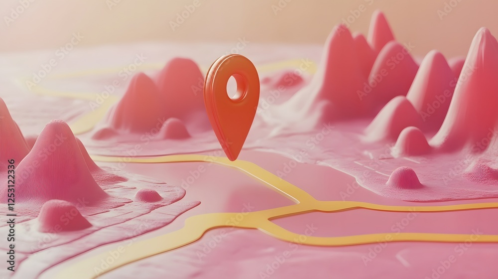Aufkleber a stunning surreal digital landscape with vibrant gradient colored mountains and a floating marker s