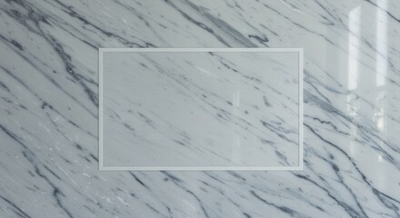 Elegant white marble background with a rectangular frame for displaying content
