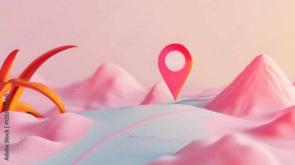 Poster a visually striking digital featuring a surreal landscape with vibrant pink mountains minimal abstra
