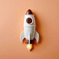 A rocket shape vanilla latte chocolate on plain peach background