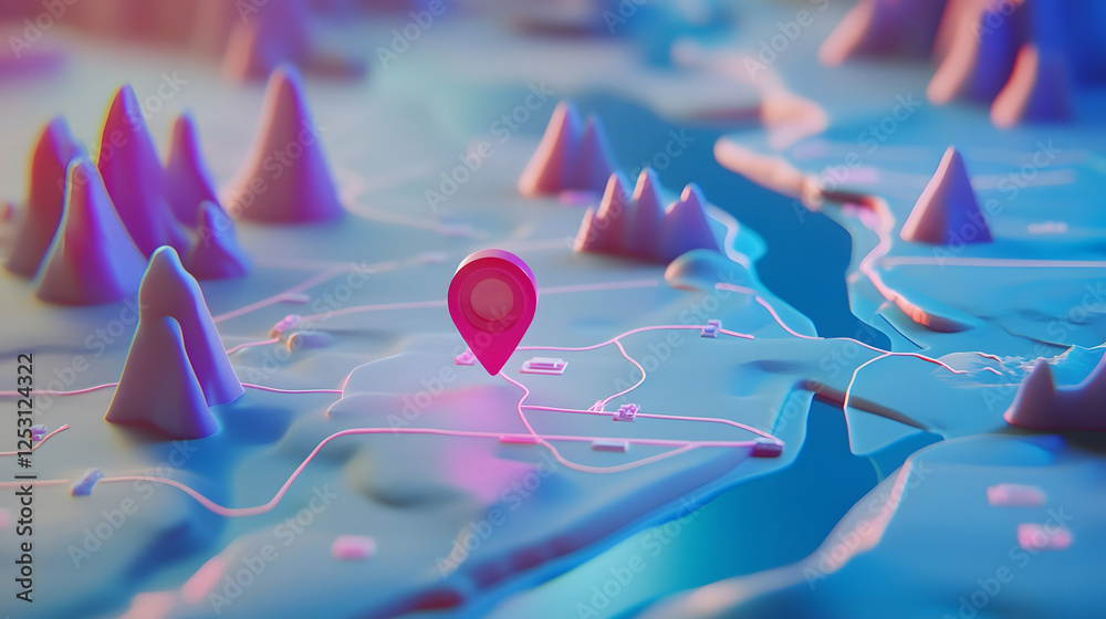 Poster abstract 3d geographical map with heart shaped location pin symbol representing love relationship or