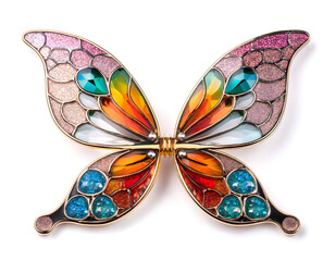 Fototapeta premium カラフルな蝶のブローチ。白背景。（colorful butterfly brooch on white background.） 