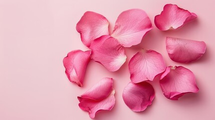 Minimal style Pink rose petals set on pastel pink background
