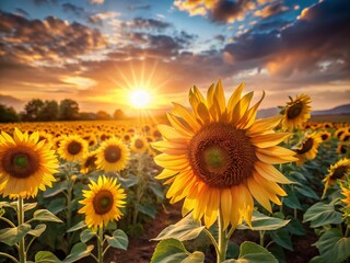Radiant Sunflowers: Long Exposure Summer Field Photography